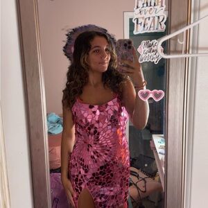 Pink Mirror-Cut Homecoming Dress